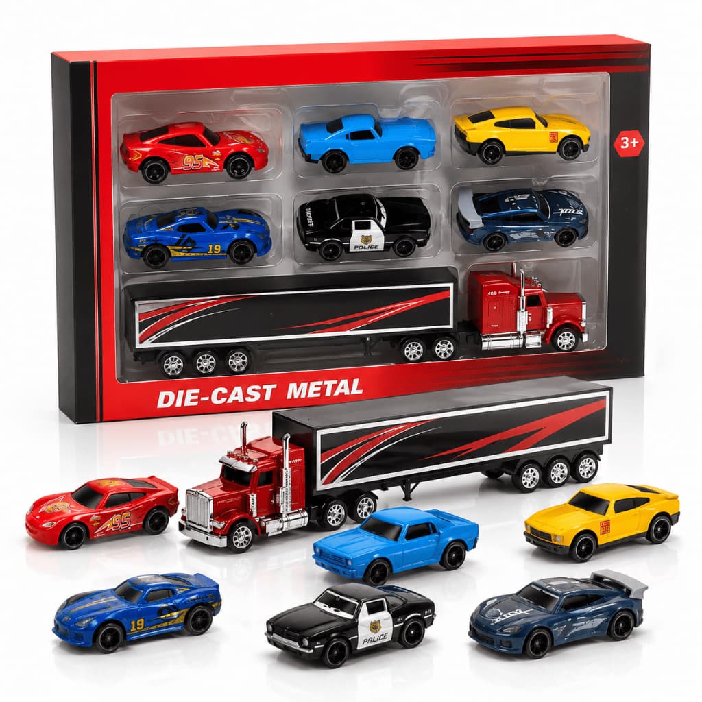 Kit 6 Carrinhos Mcqueen Disney Carros com caminhão Relâmpago