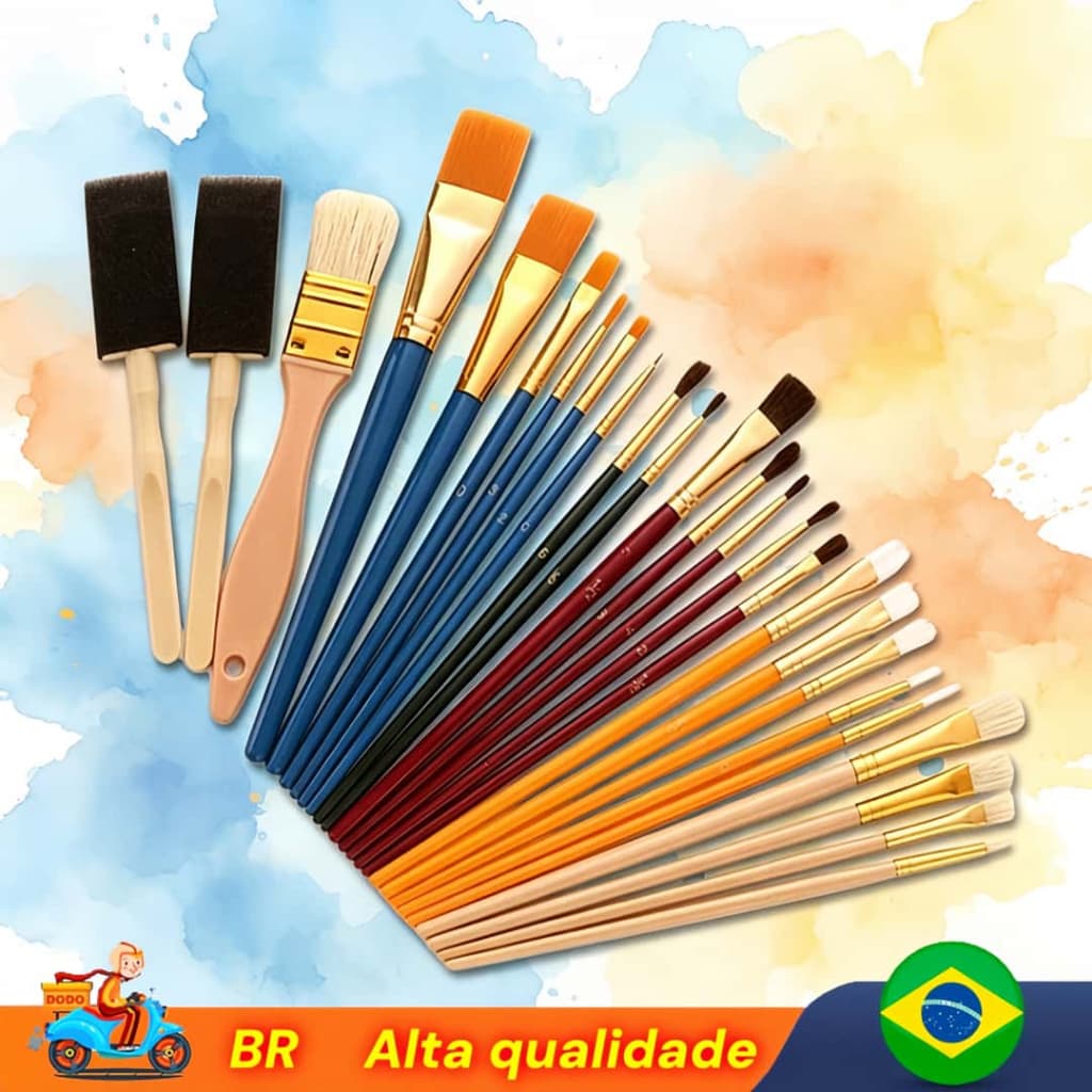 Conjunto De Pincéis De Pintura Profissional Cerdas De Nylon De Vários Tamanhos Para Óleo Água Acrílico Arte