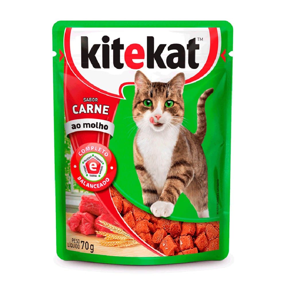 KiteKat Sachê Sabor Carne ao Molho para Gato Adulto 70g- Kit com 8 Sachês