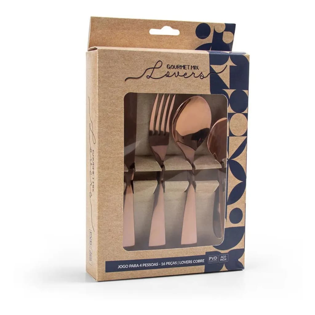Conjunto Talheres Faqueiro 16 Peças Aço Inox Lovers Cobre Gx3079 Dourado - Gourmet Mix