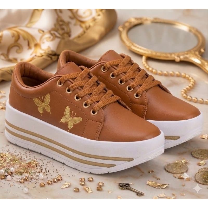 Tênis Feminino plataforma borboleta Casual com Sola Alta Confortável leve e macio para passeios