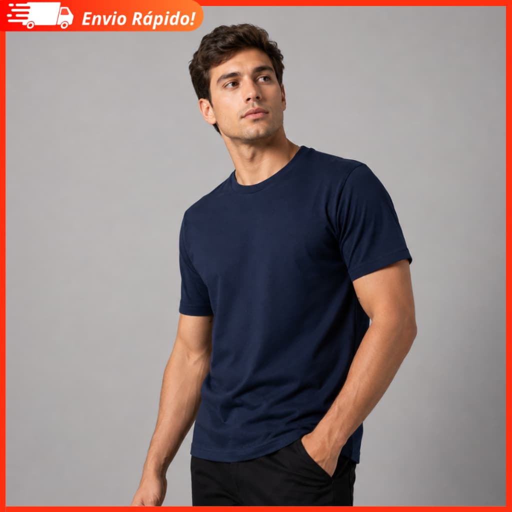 Camiseta Masculina Azul Marinho Lisa 100% Algodão
