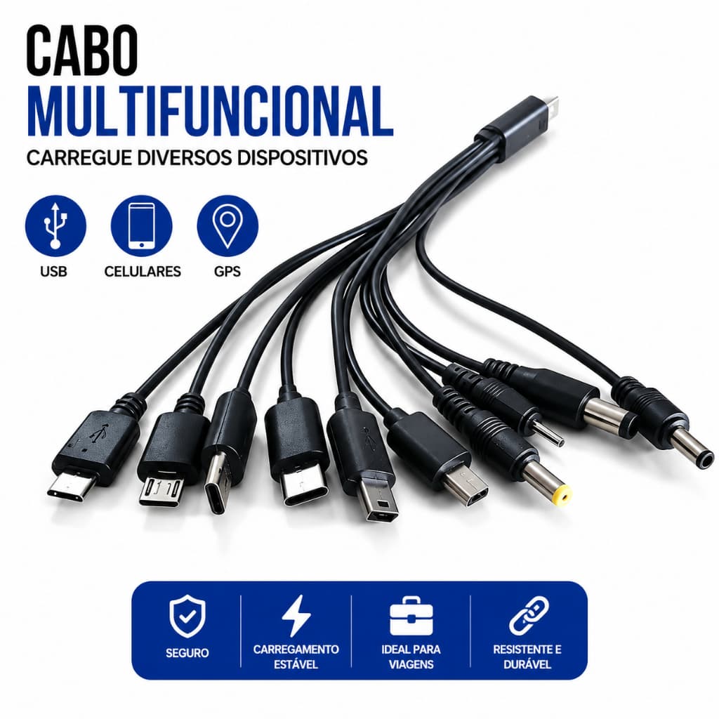 Cabo Universal 10 em 1 USB Multifuncional para Celular Antigo MP3 MP4 PSP Câmera Digital