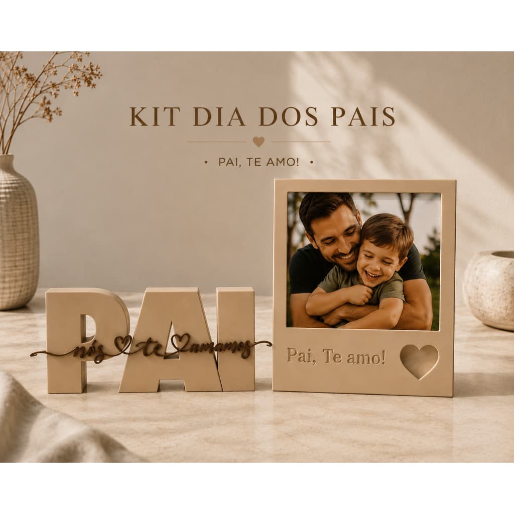 Kit Dia dos Pais Personalizado – Letreiro Pai + Moldura Polaroide Magnético