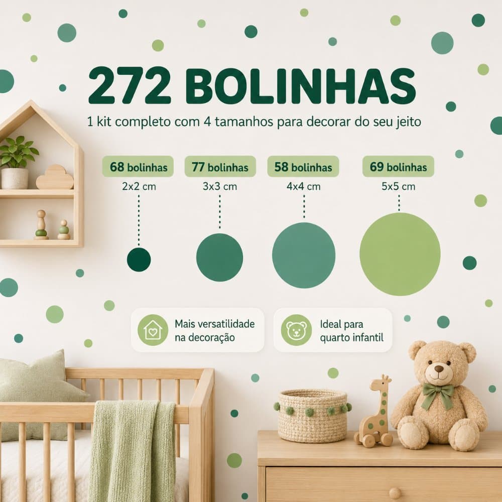 Adesivos De Parede 272 Bolinhas De 2,3,4 E 5cm Tons de Verde e Várias Cores Para Você Escolher