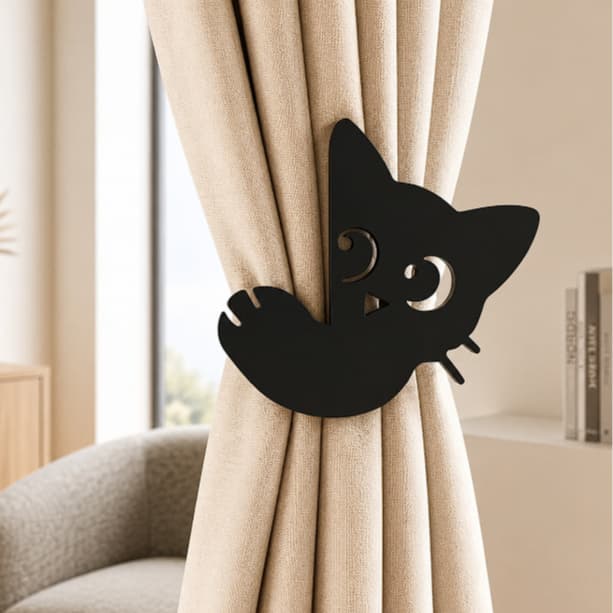 Prendedor de Cortina Gatinho | Abraçadeira Decorativa para Cortinas | Segura Cortina Minimalista  | Decoração Quarto