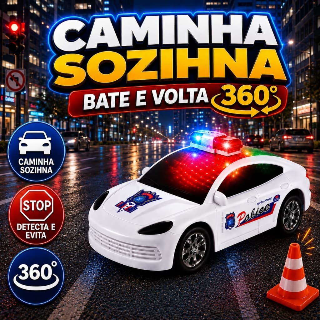 Carrinho De Polícia Infantil Com Luzes 3d Som Bate Volta
