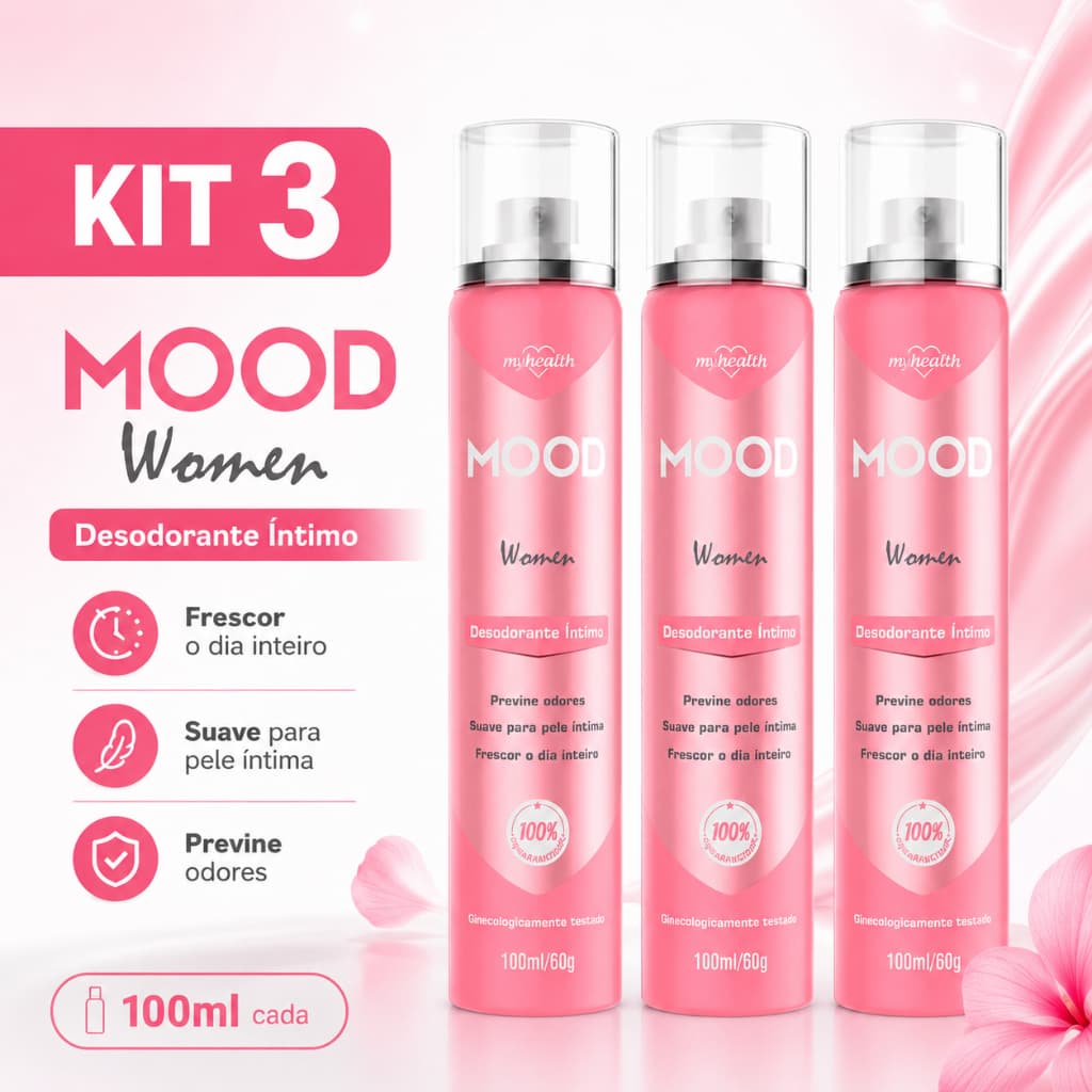 Kit 3 Desodorante Íntimo Feminino Mood My Health 100ml Frescor Proteção Contra Odores