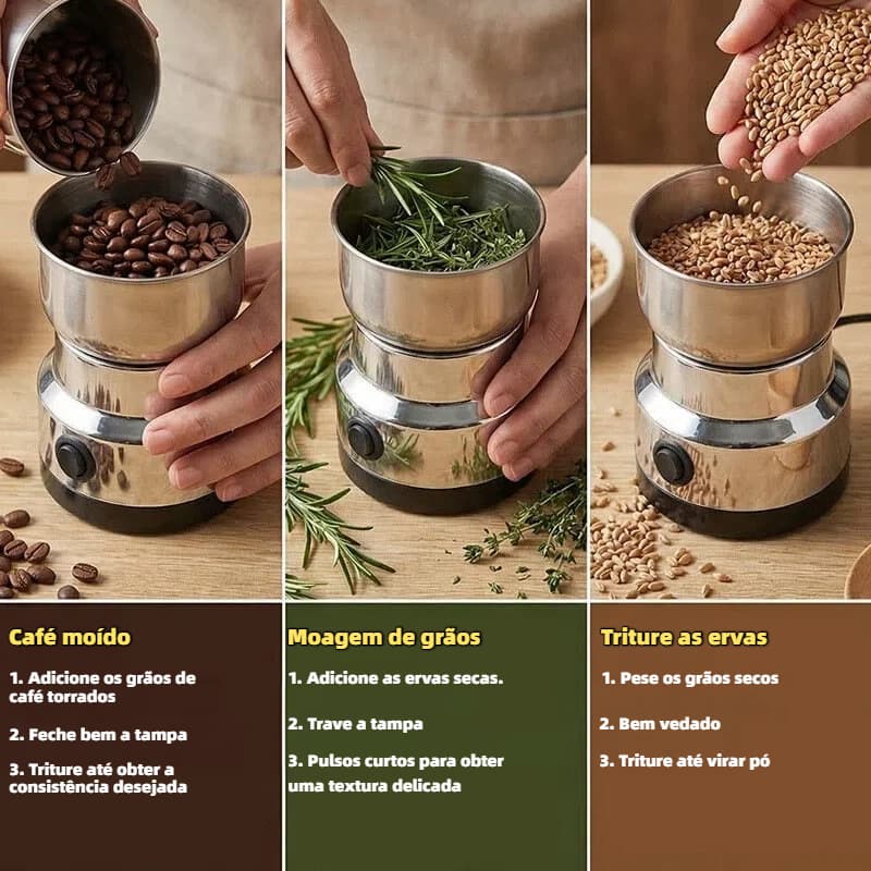 Processador de alimentos elétrico, moedor de café, lâminas de aço inoxidável, mói ingredientes rapidamente.