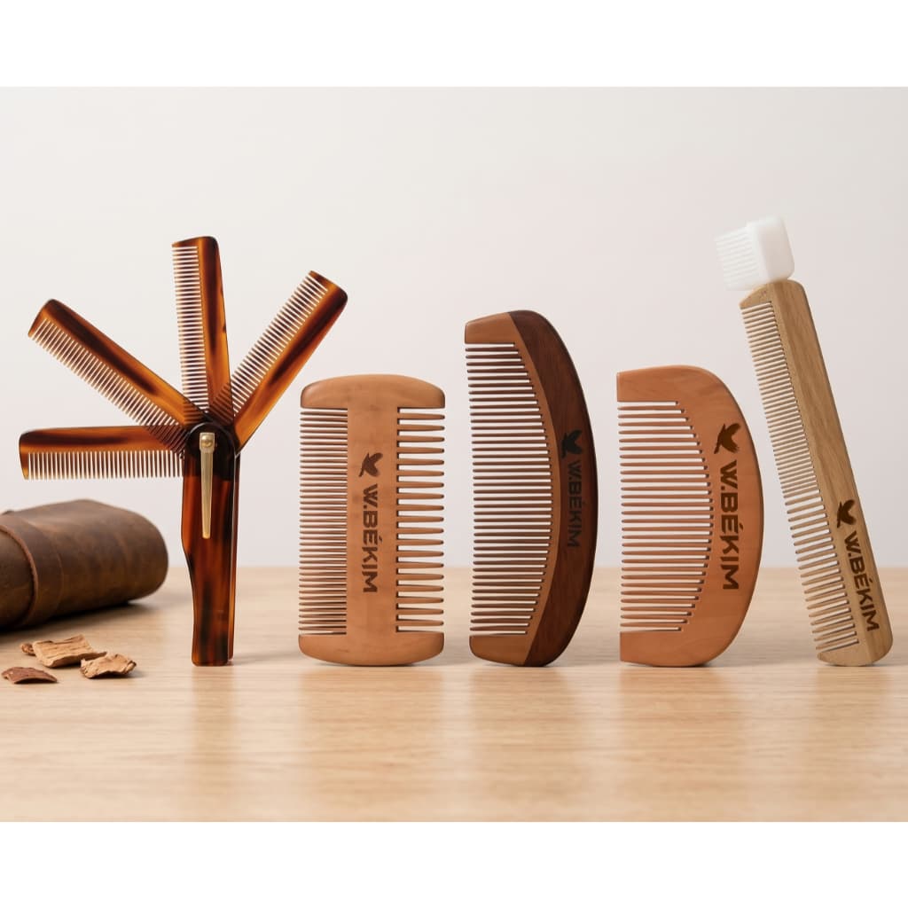 PENTE DE MADEIRA PARA BARBA E BIGODE ANTIESTÁTICO BARBEARIA PENTE DUPLO MARCA W.BÉKIM MADEIRA DE LEI