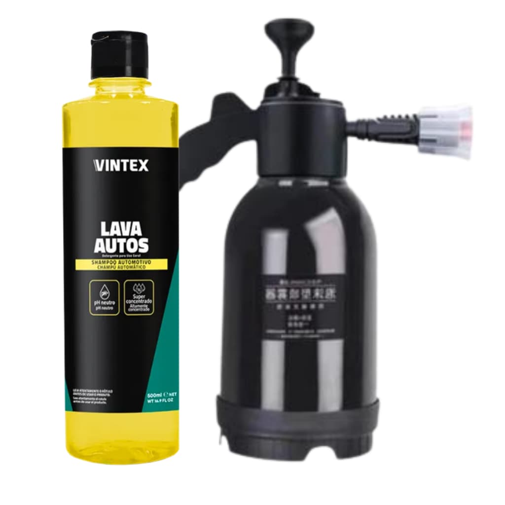Kit Lava Autos Vintex 500ml + Pulverizador Espumador Manual Foam Spray | Shampoo Automotivo pH Neutro Super Concentrado