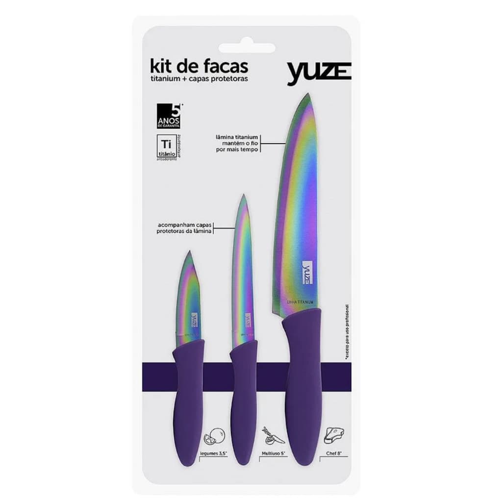 Conjunto de facas yuze titanium silver 3 peças - Casa e Bar