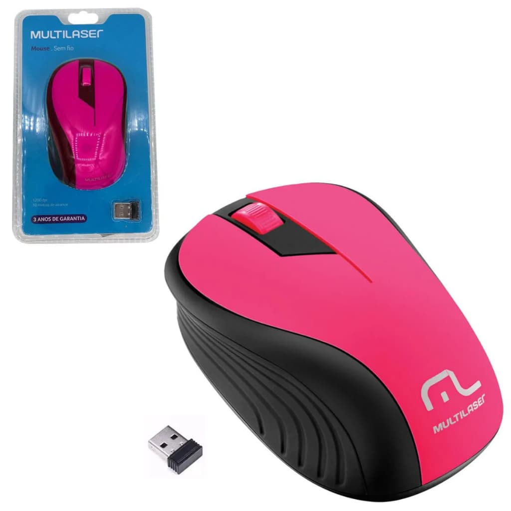 Mouse sem Fio Preto e Rosa USB 1200DPI Multilaser