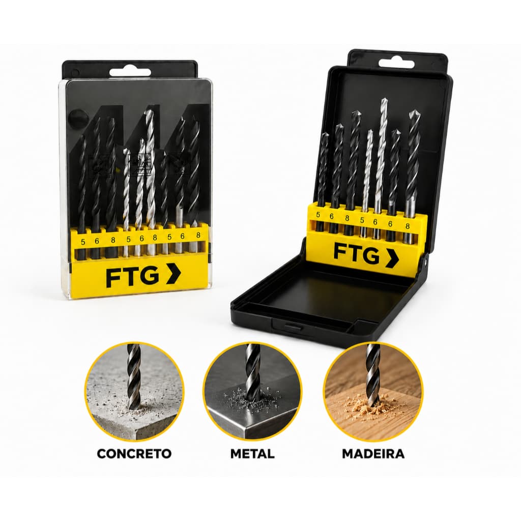 Kit De 9 Brocas Resistentes P/ Metal, Concreto E Madeira Ftg
