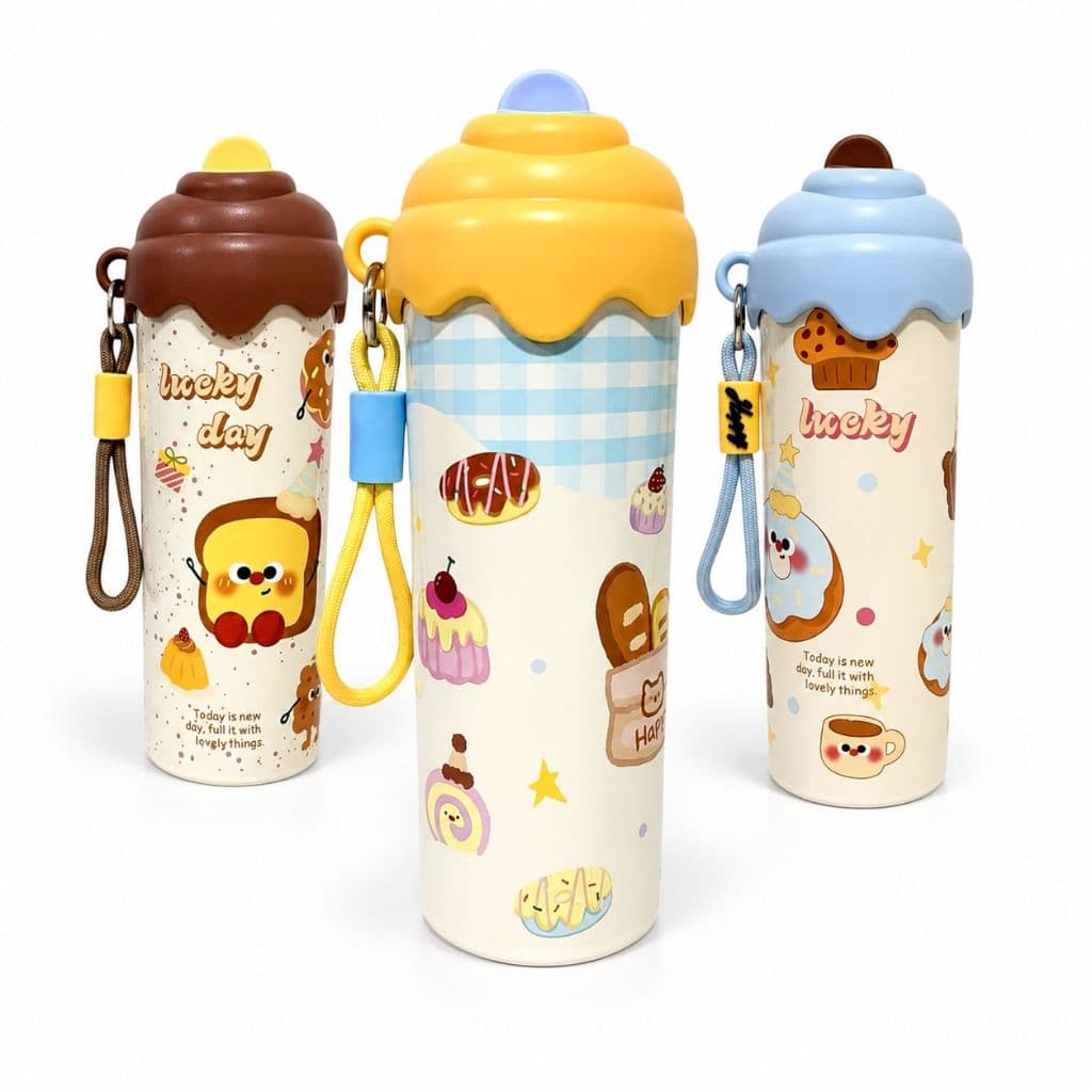 Garrafa Térmica De Água Infantil 600ml Escolar Passeio Copo Canudo Menina Menino de Aço Inoxidável