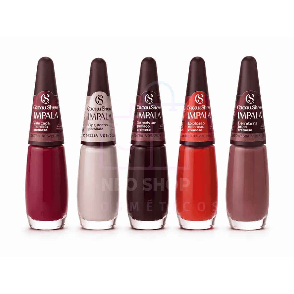 Coleção Cacau Show 5 cores Esmalte Impala