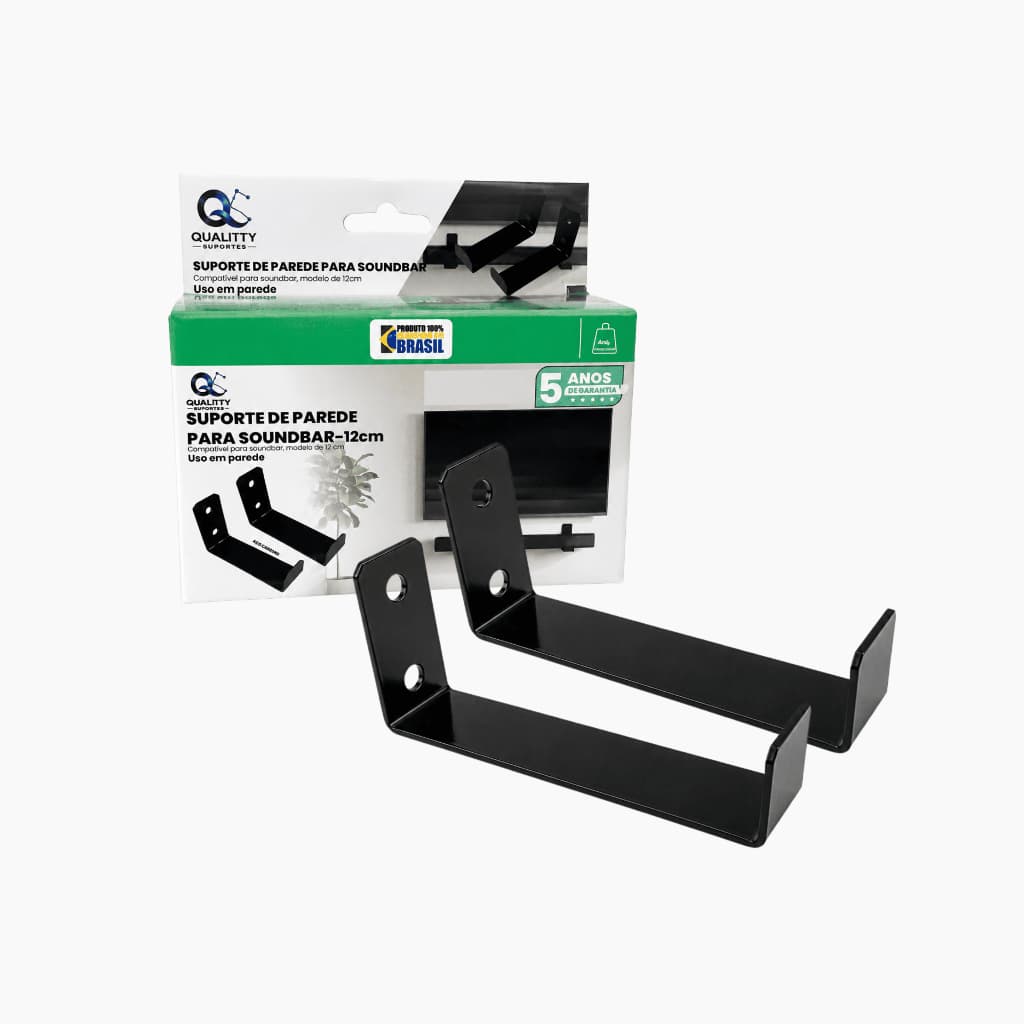 Suporte para Soundbar de Parede 12cm Aço Carbono Kit Completo Universal Qualitty