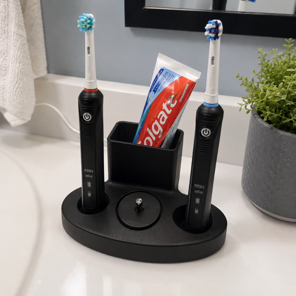 Suporte Escova Elétrica Oral-B C/ Carregador Porta Pasta Organizador Banheiro Preto Branco