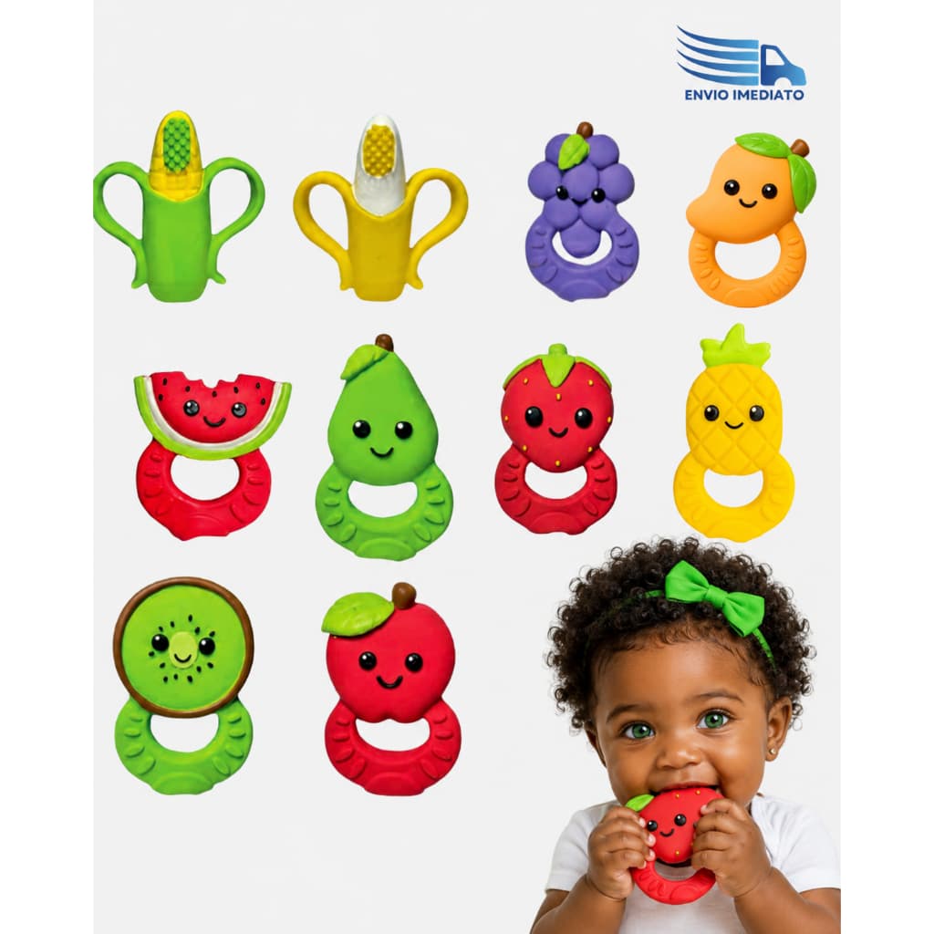 Mordedor Bebê Gengiva Estimulante Frutas Macio Alívio Brinquedo