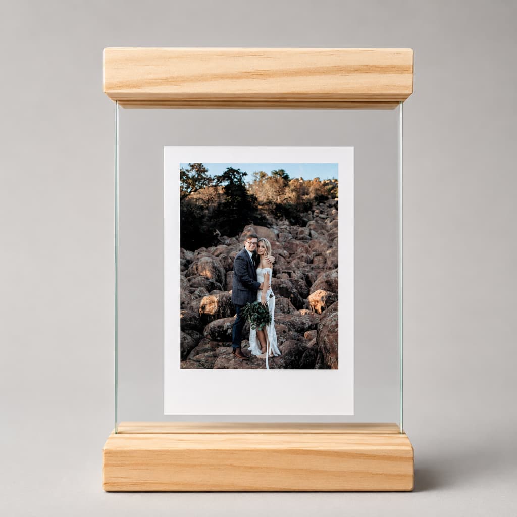 Porta Retrato Casal 10x15 Madeira Natural Duplo Vidro Presente Namorado Casamento Lembrançinha