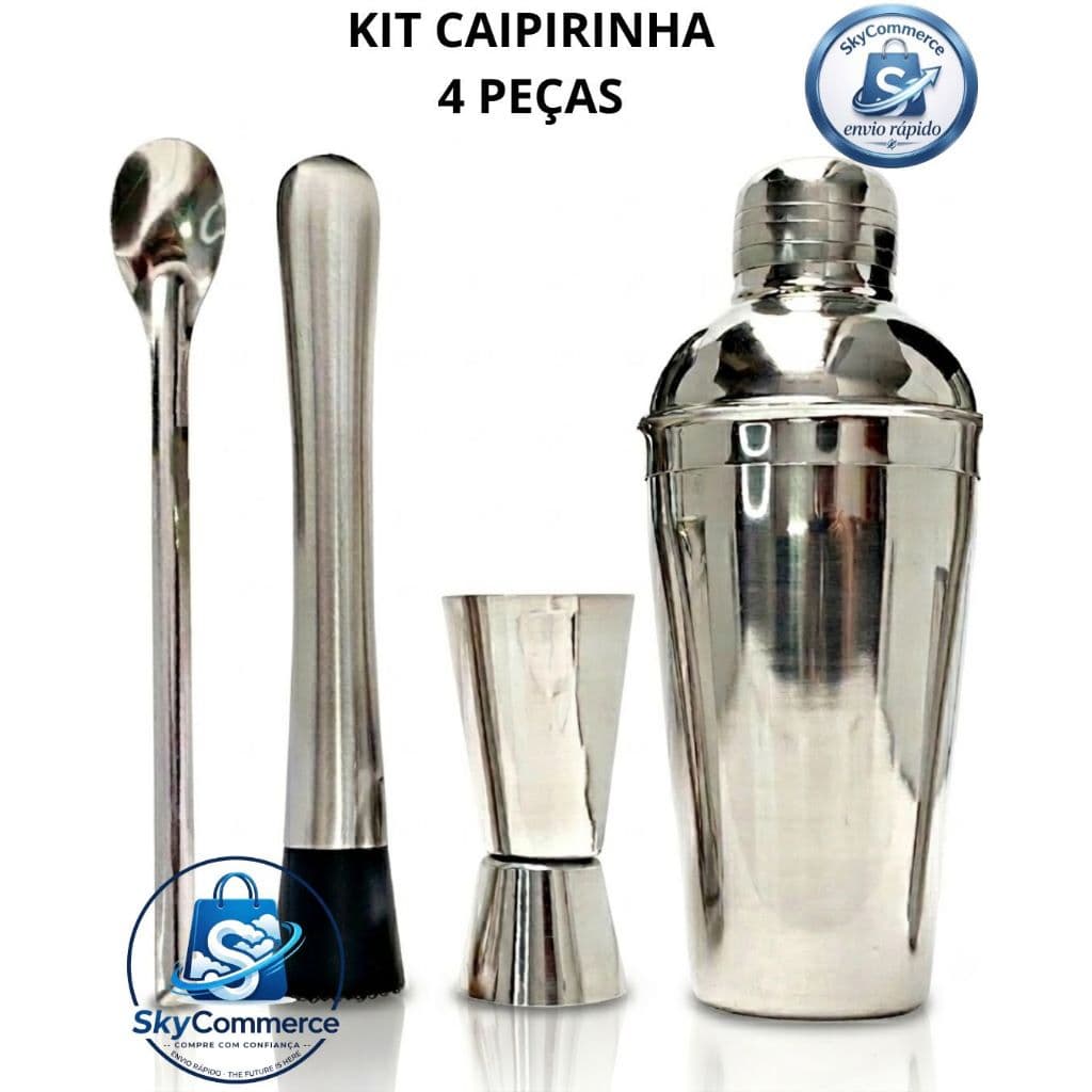 Kit coqueteleira Inox 500ml 4 peças Caipirinha e drinks Profissionais