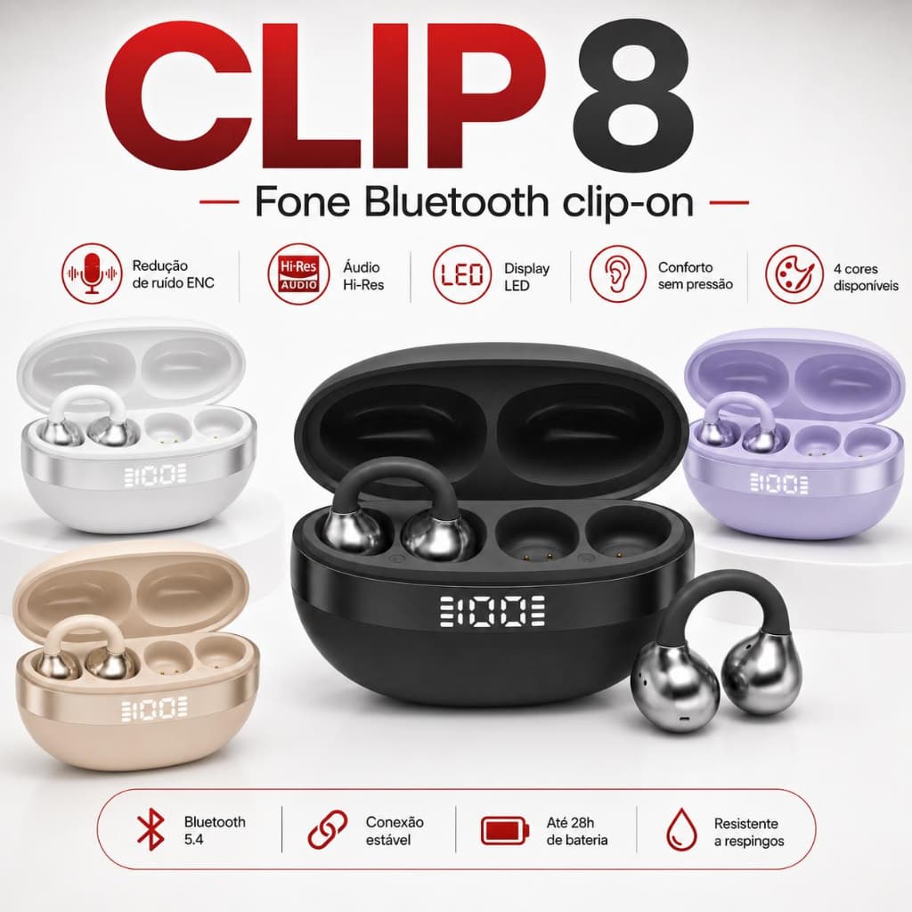 Clip 8-on earphones with call noise cancellation, ENC sports comfort earphones Fone Bluetooth