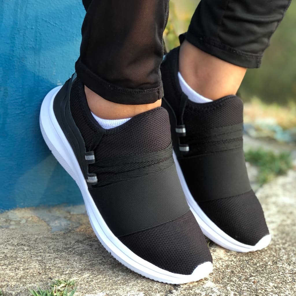 Tenis Feminino Caminhada Marinho Fitness Preto Vermelho Confortável Trabalhar Academia Macio Leve
