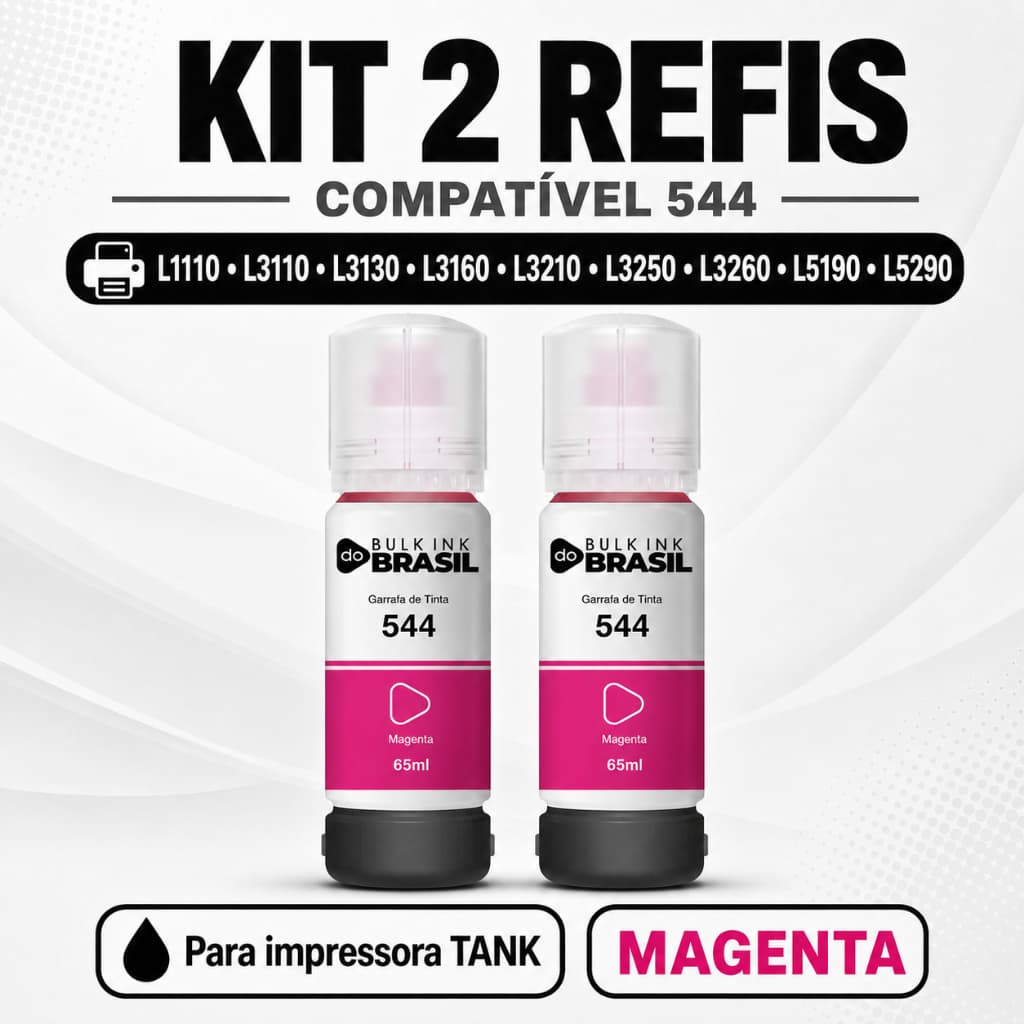 Kit 2 Refis De Tinta Magenta Compatível Para Impressoras Tank L1110 L3110 L3130 L3160 L3210 L3250 L3260 L5190 L5290