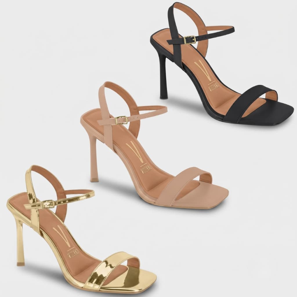 Sandália Feminina Vizzano Salto Lápis Stilleto Metalizado Glamour Conforto