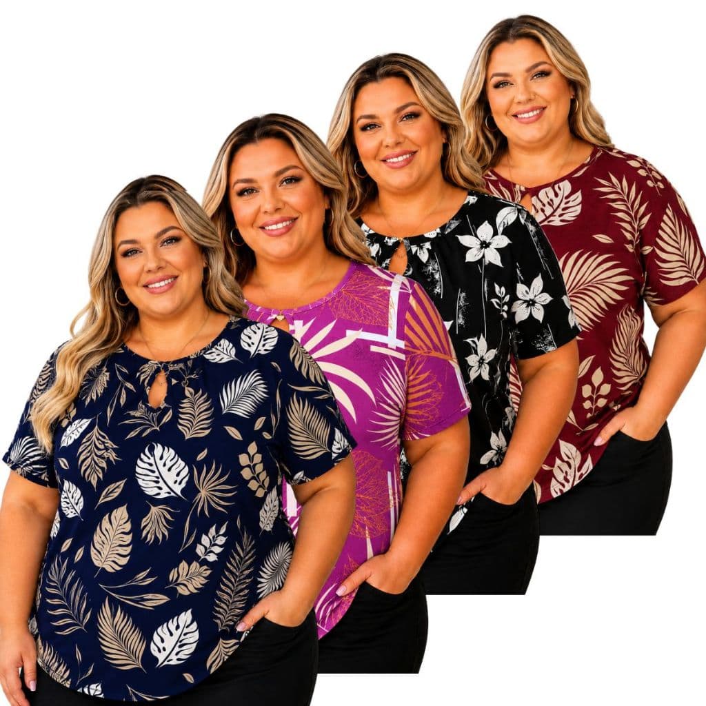 Kit 4 Blusa Plus Size Feminina Blusinha Camiseta Verão Senhora Promoção