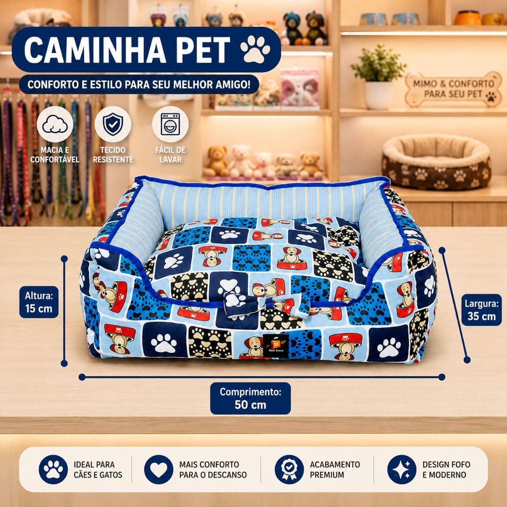 Cama Pet para Cachorro com Laço e Almofada Confortável tamanho P