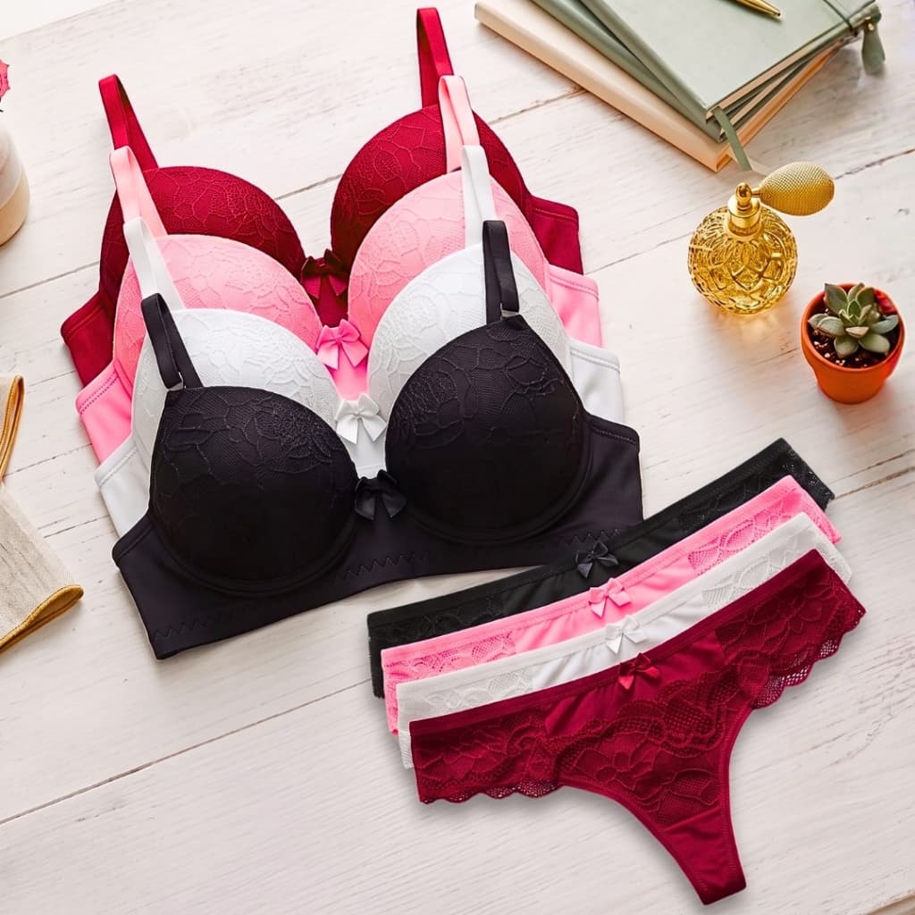 Conjunto Sutiã e Calcinha Fio Duplo Rendado Premium Feminino Alça Ajustável Sensual PROMOÇÃO