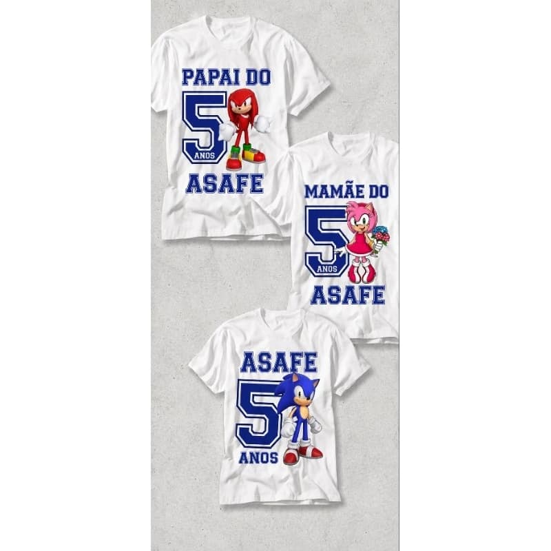 Kit 3 Camisetas Personalizadas Sonic – Pai, Mãe e Filho(a)