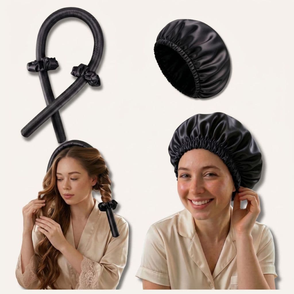 Combo Grande Antifrizz: Modelador de Cachos em Cetim + Touca com Ajuste e Camada Dupla