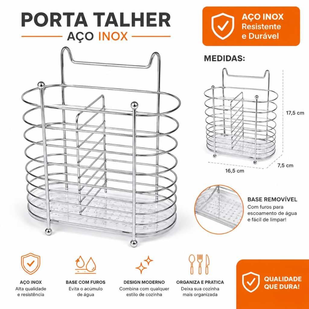 Porta Talheres Aço Inox E Base Plástica