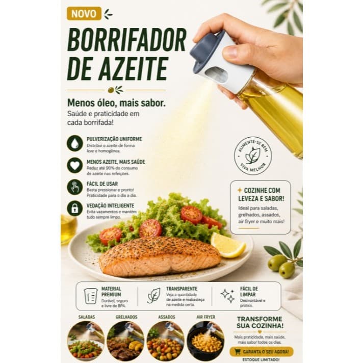 Borrifador Azeite ou Óleo Spray Pulverizador para Cozinha 200ML