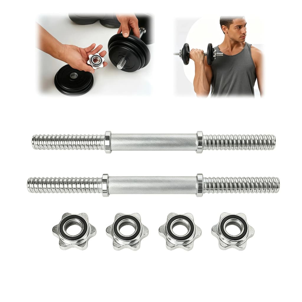 Barra Maciça 40cm kit 2 Para Anilha Com Rosca Rápida Barra Halter Academia Treino Musculação