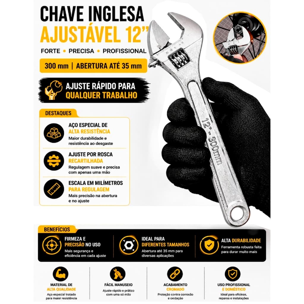 Chave Inglesa Ajustável 12 Polegadas 300mm