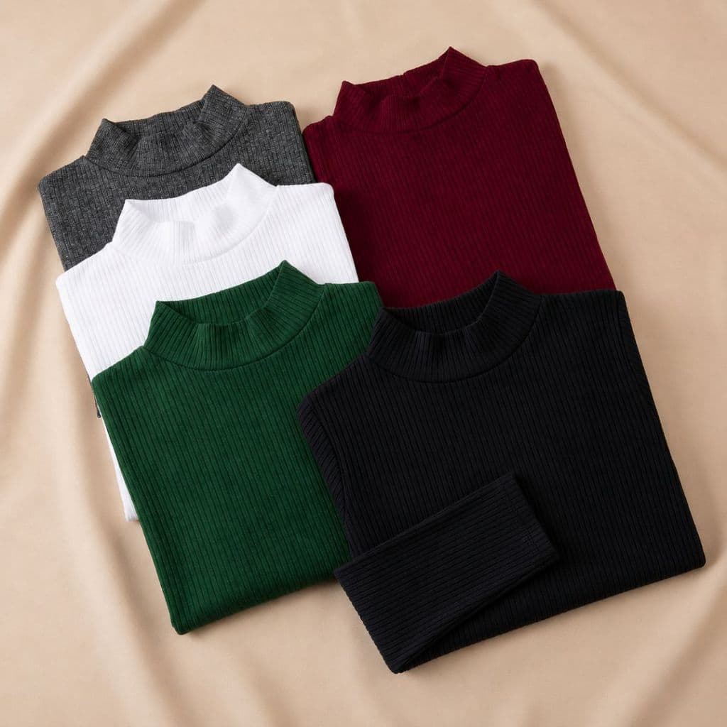 Kit 5 Blusa De Frio Feminina Cacharrel Segunda Pele Manga Longa Tecido Canelado