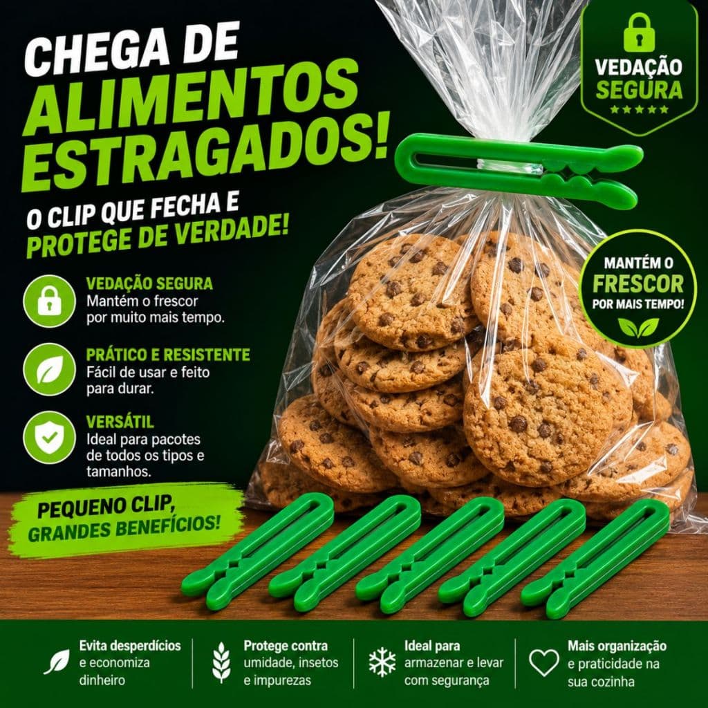 Clip Fecha Pacote Veda Alimentos Prendedor Reutilizável Embalagens Cozinha 5 Unidades