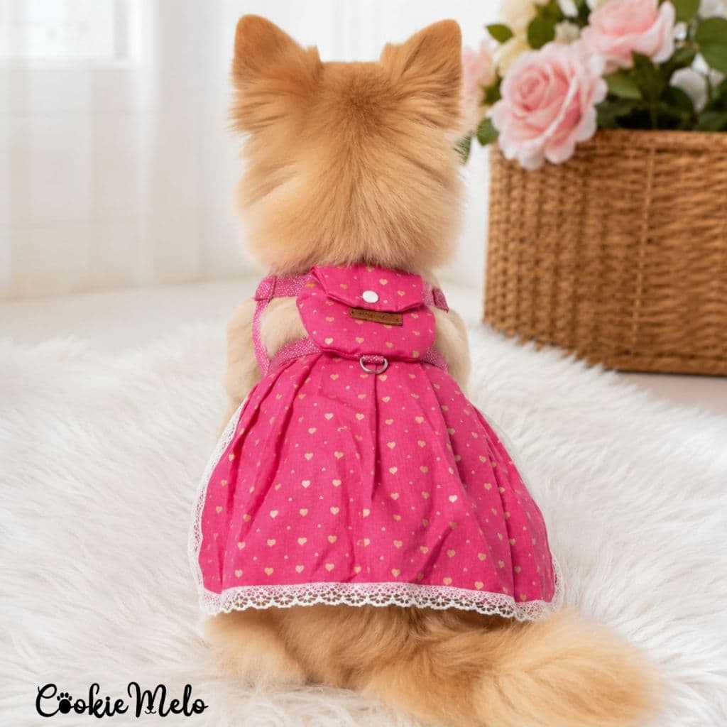 Guia Peitoral Com Mochila Pet Cachorro Vestido Fêmea Rosa Passeio Viagem Confortável Cachorro Gato