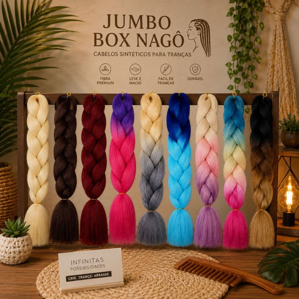 Cabelo Mega hair Aplique de Fibra Sintética Colorido para tranças Jumbo Box Nago LUM3