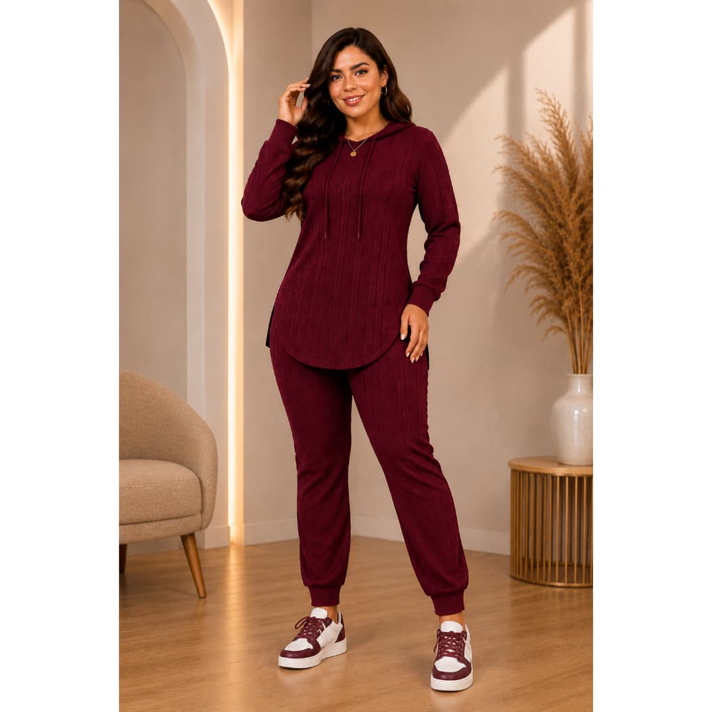 Conjunto Rugao casual Plus e cordão bolso e Capuz moda feminina outono inverno 2026
