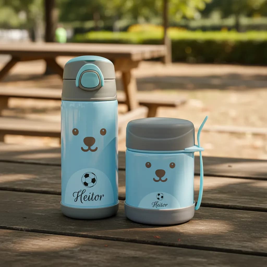 Kit Garrafa E Pote Térmico Infantil Com NOME PERSONALIZADO Parede Dupla