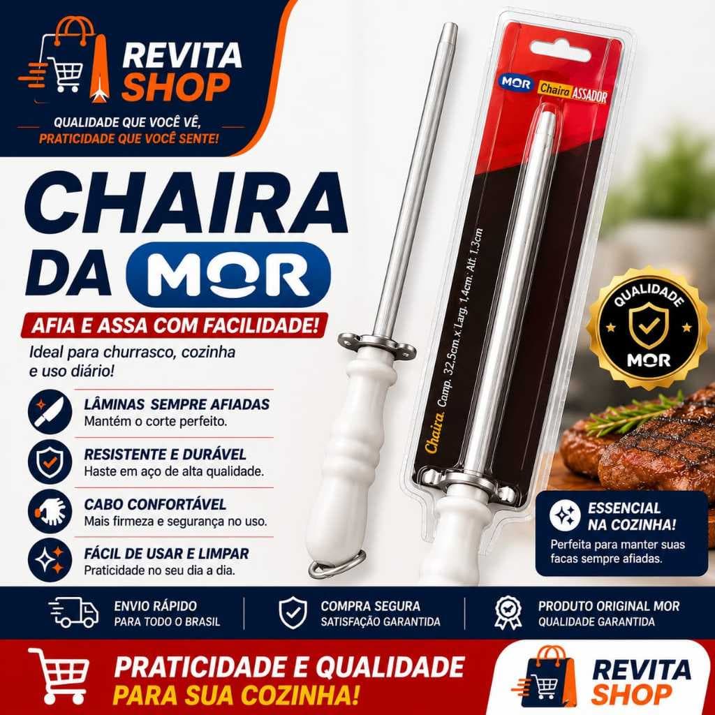 Chaira de Aço Inox Mor 32cm Cabo Branco Amolador de Facas Profissional