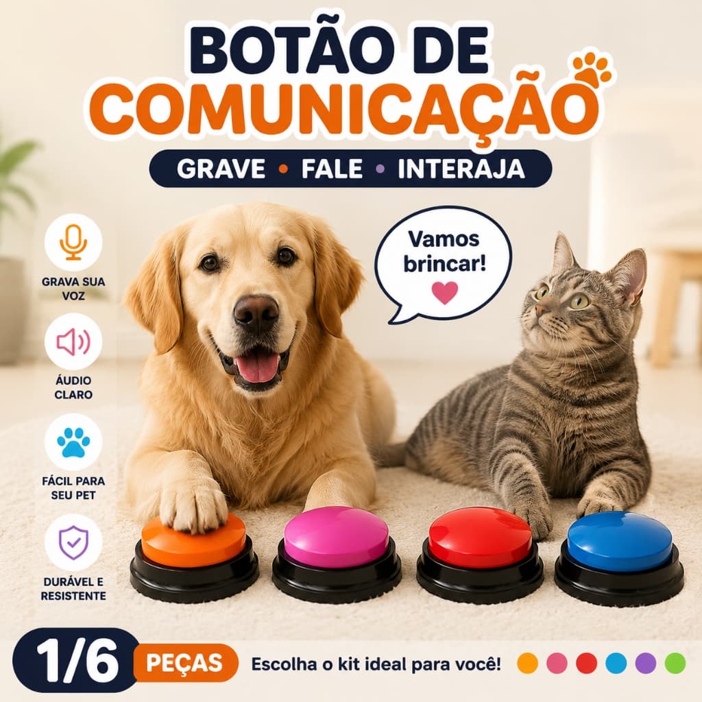 Botão De Treino Gravador De Voz Audio Adestramento Pet Cachorro Cores Aleatorio Comunicação