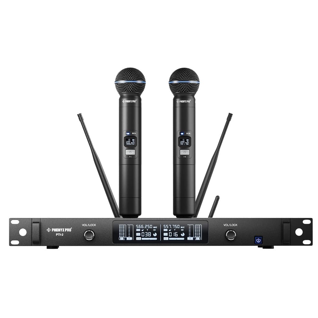 Sistema de Microfone Sem Fio UHF Phenyx Pro PTI-2 Dois Mics RF Adaptativo e Função Talkback