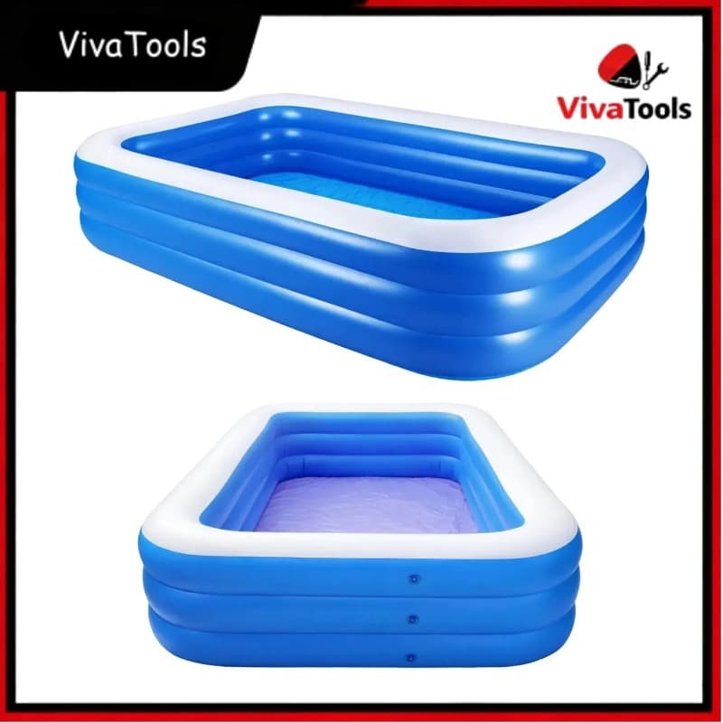 Piscina inflável Retangular PVC Azul Familiar Resistente 120 cm a 305 cm Infantil e Adulto VG Plus