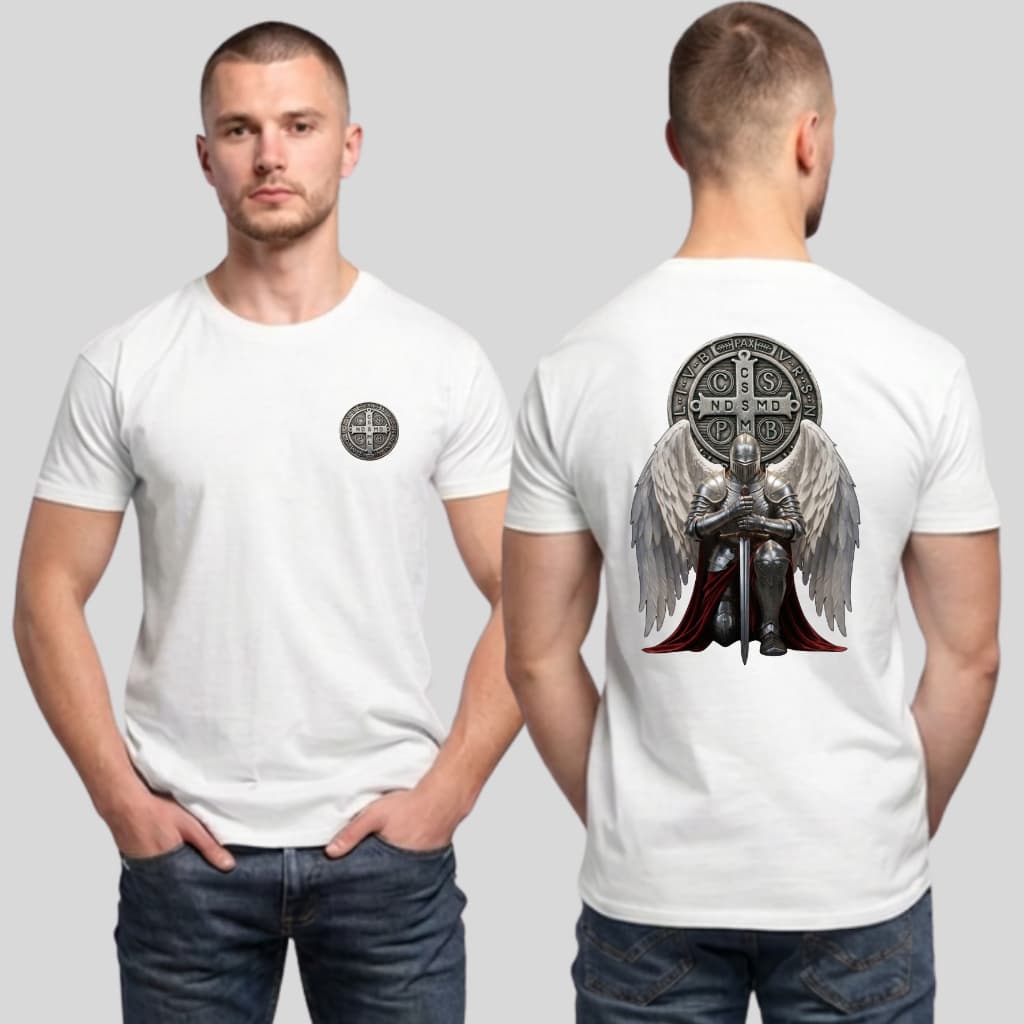 Camiseta Camisa Blusa Tshirts Cristã Católica São Bento Santo Medalha Cavaleiro Cruz MASCULINO