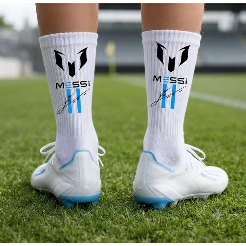 Kit 2 Pares de Meias Messi Argentina Cano Médio Esportiva Branca - Tamanho Único Confortável para Futebol e Dia a Dia